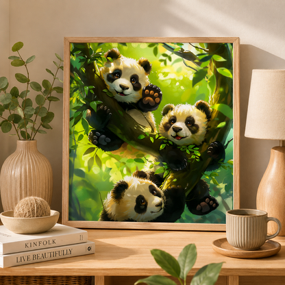 🐼 Playful Panda Cubs in Tree Diamond Painting Kit