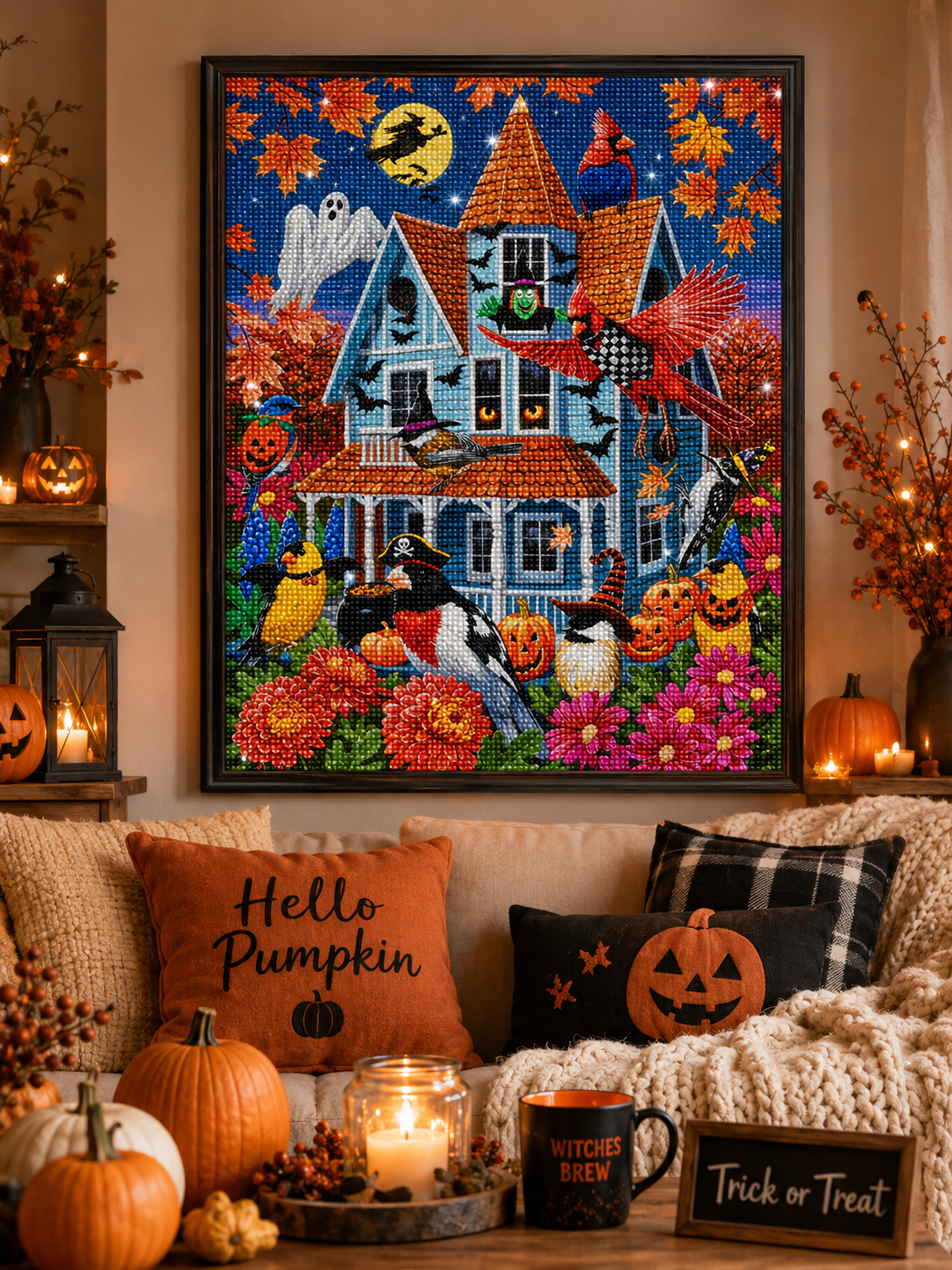 🎃 Halloween Birds &amp; Haunted House Diamond Painting-11.8" x 15.7"