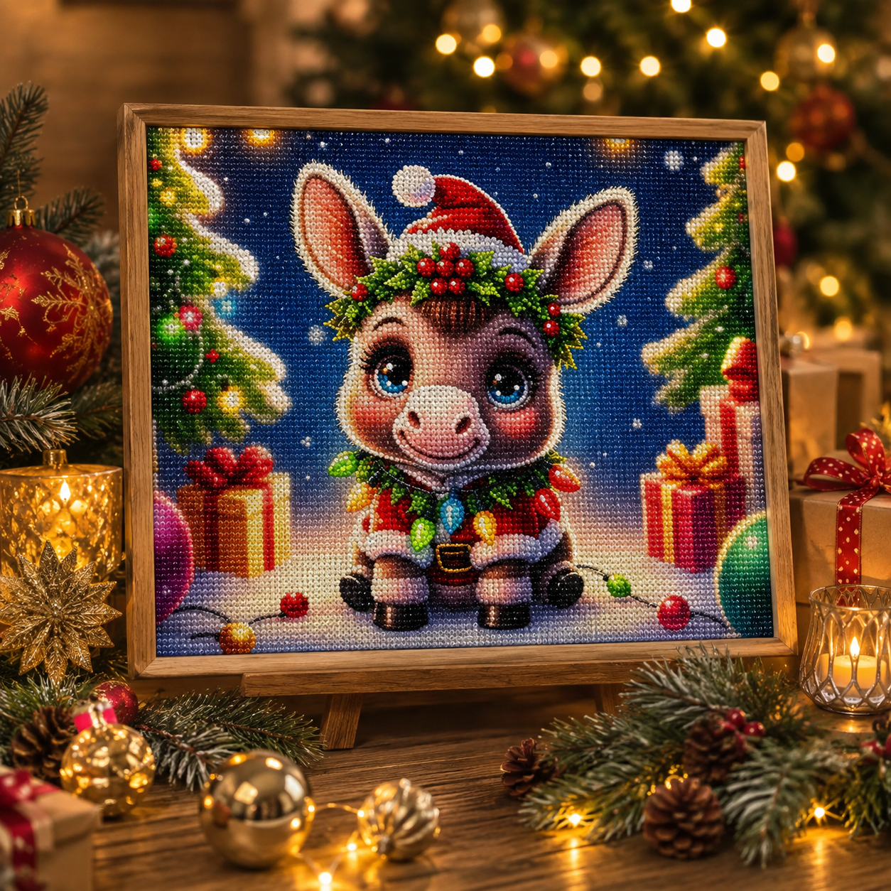 Cute Christmas Donkey Diamond Painting Kit-11.8" x 15.7"