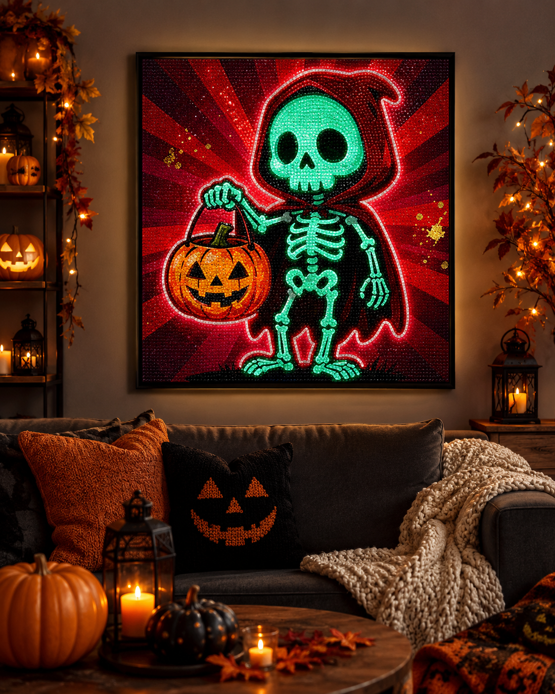 Cute Skeleton Pumpkin Halloween Diamond Painting Kit 💀-11.8" x 11.8"