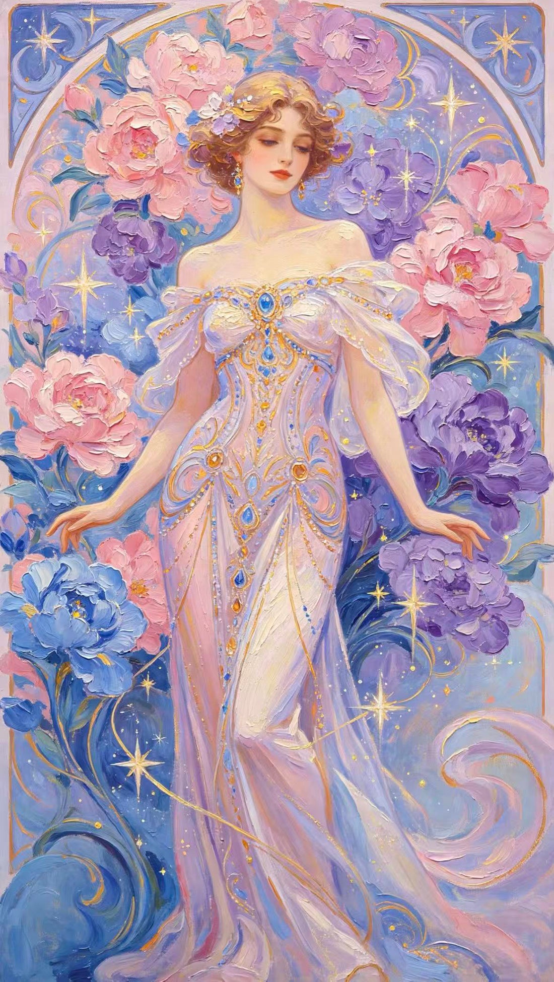 Celestial Peony Goddess Art Nouveau