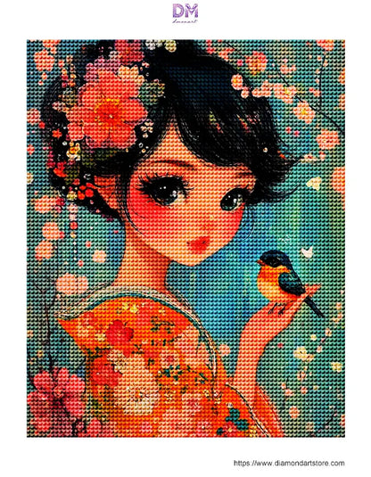 Japanese Blossom Girl &amp; Songbird Wall Art 🌸