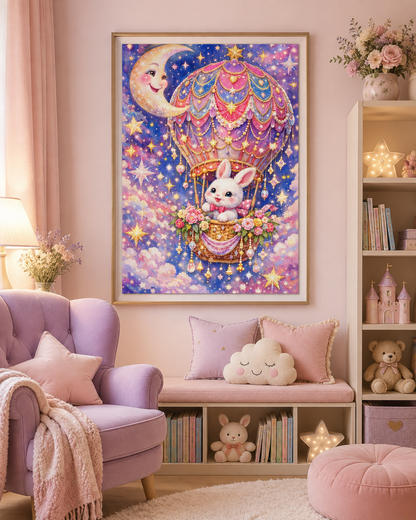 Moonlit Bunny Hot Air Balloon Diamond Painting Kit