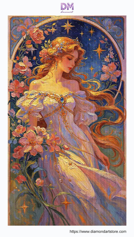 Celestial Floral Princess Art Nouveau Wall Art 🌙