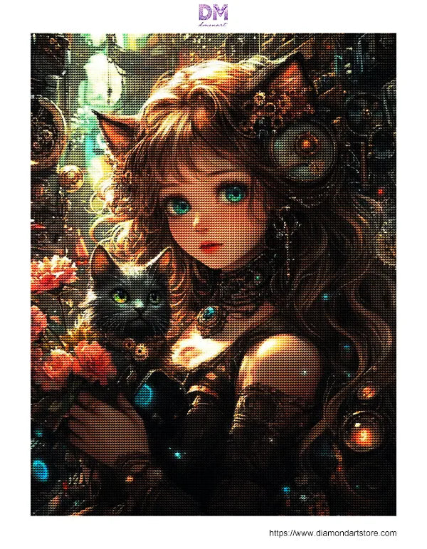 Steampunk Cat Girl Fantasy Wall Art 🐈‍⬛