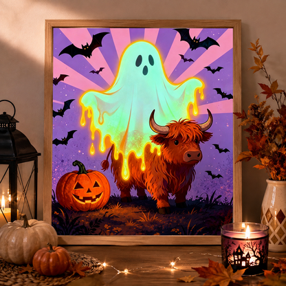 Glowing Ghost Highland Cow Halloween Diamond Painting Kit 👻-11.8" x 11.8"