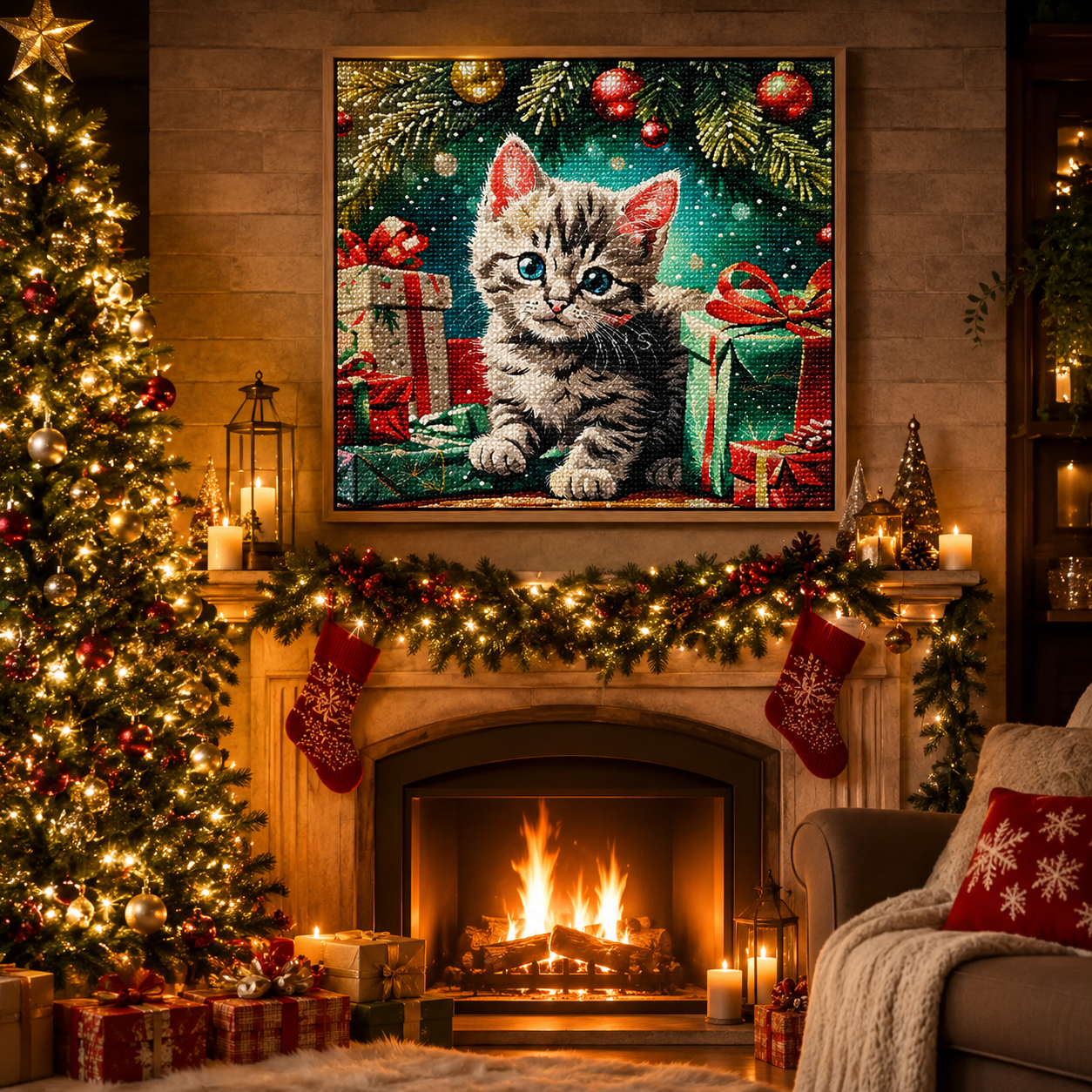 Christmas Kitten Diamond Painting Kit-11.8" x 11.8"