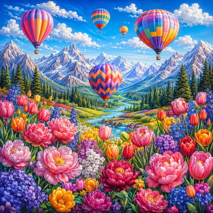 Hot Air Balloon Alpine Valley Diamond Painting Kit