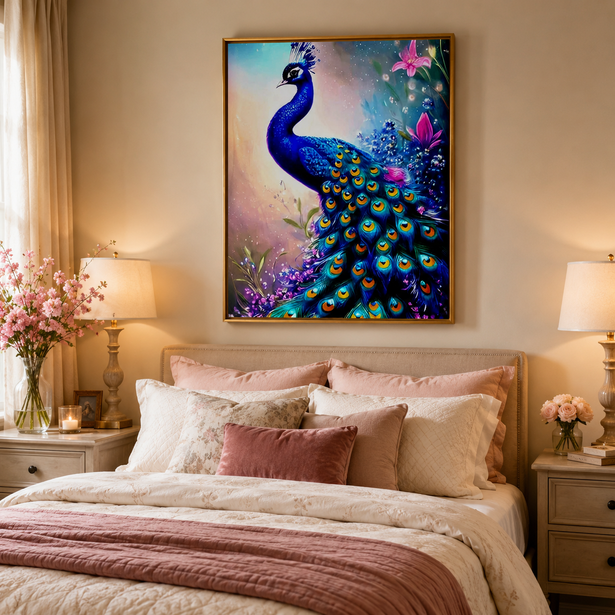 Blue Peacock Floral Wall Art DW37-11.8"x 15.7&