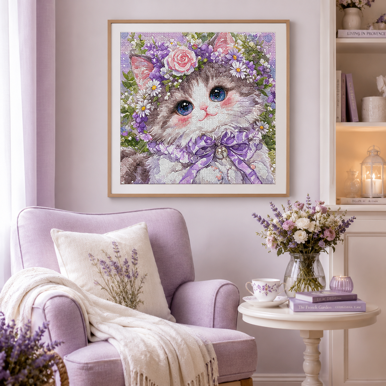 Cute Floral Kitten Diamond Painting Kit