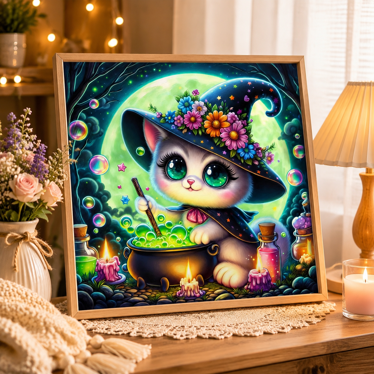 Magical Witch Cat Diamond Painting Kit-11.8" x 11.8"