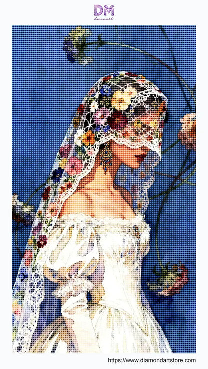 Floral Veil Bride Watercolor Wall Art RW15-11.8"x 15.7&