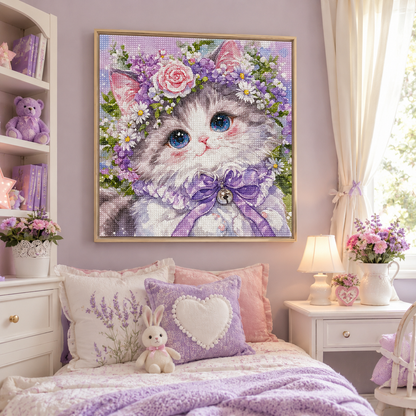 Cute Floral Kitten Diamond Painting Kit