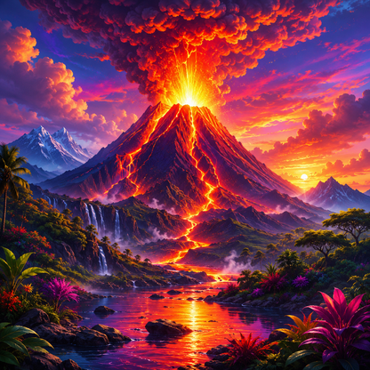 Erupting Volcano Fantasy Diamond Painting Kit