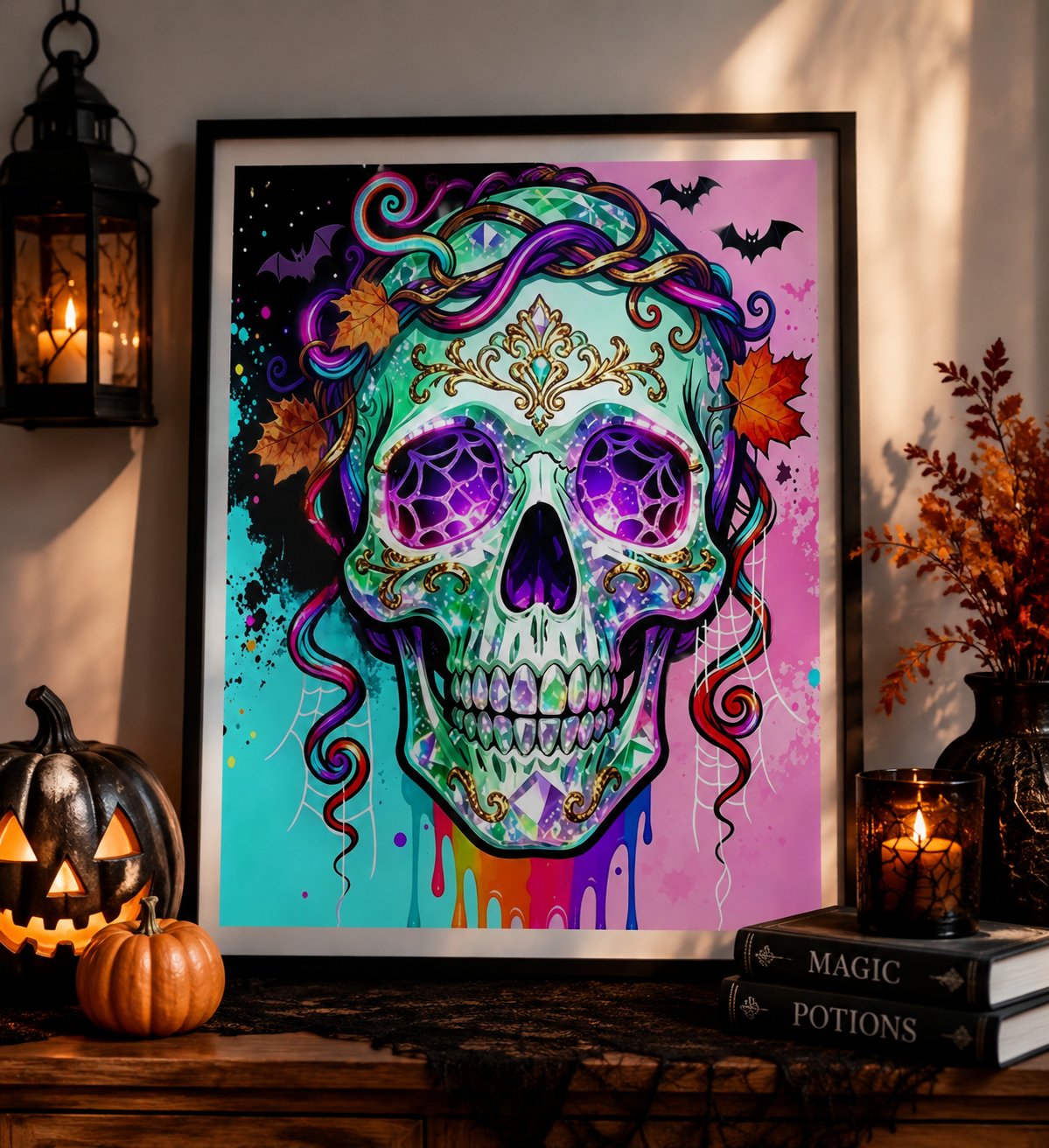 Neon Sugar Skull Halloween Diamond Painting Kit 💀-11.8" x 11.8"