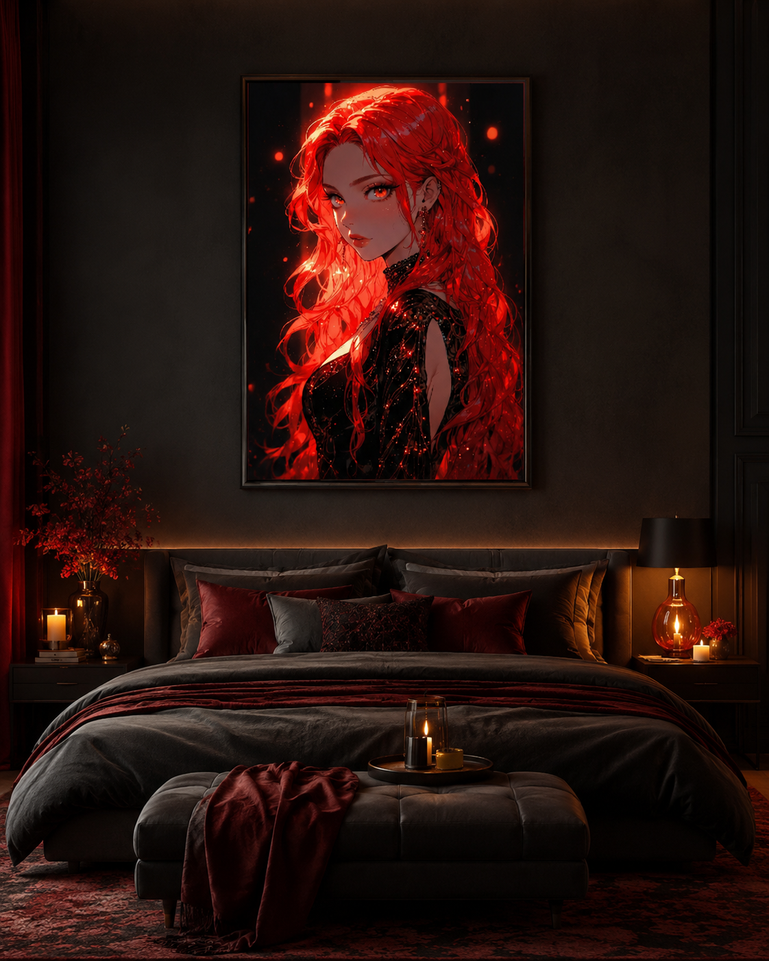 Crimson Flame Goddess Fantasy Wall Art 🔥
