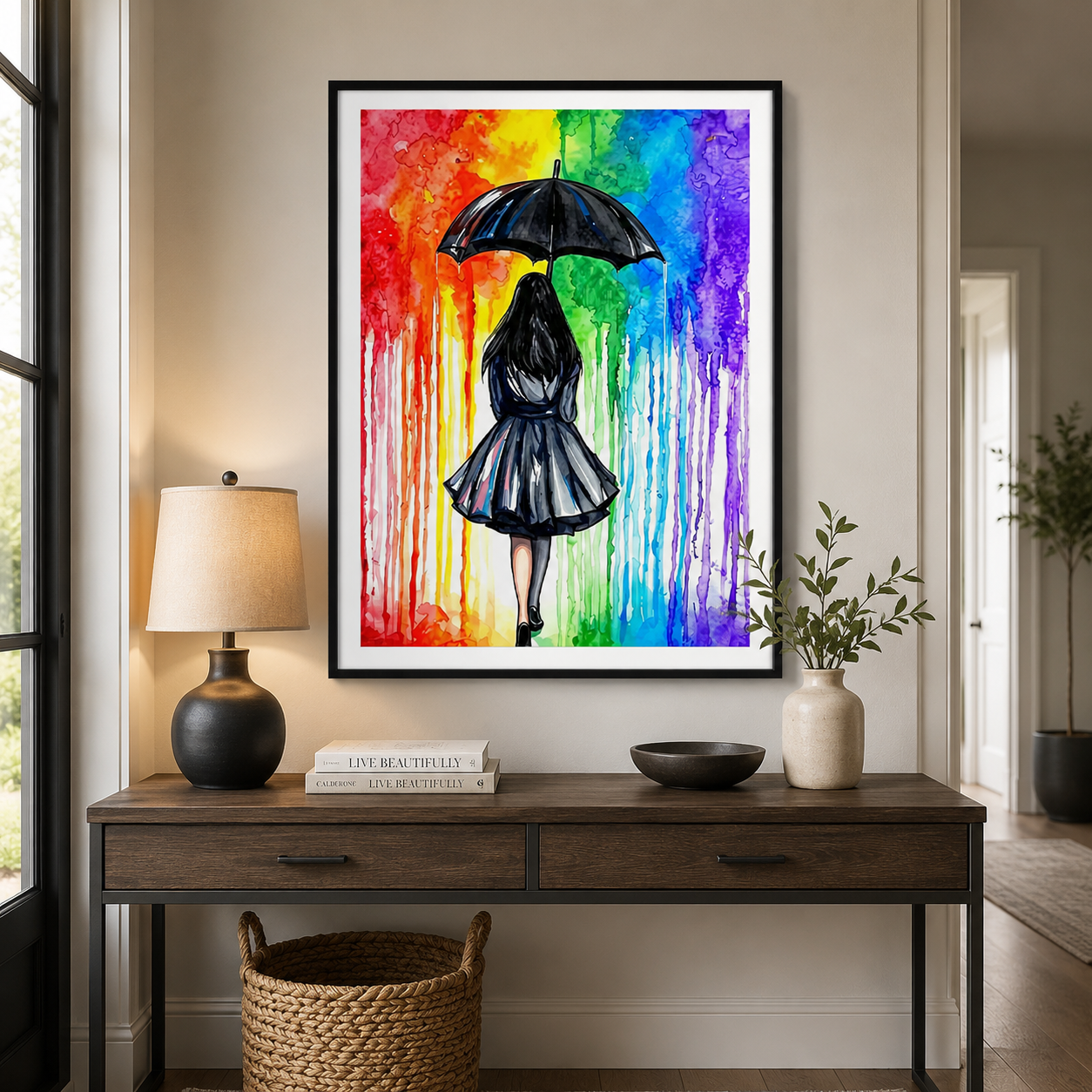 Rainbow Rain Girl Wall Art 🌈RW07-11.8"x 15.7&