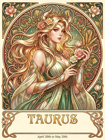 12 Zodiac Art Nouveau Diamond Painting Kits – Vintage Celestial Goddess DIY Wall Art