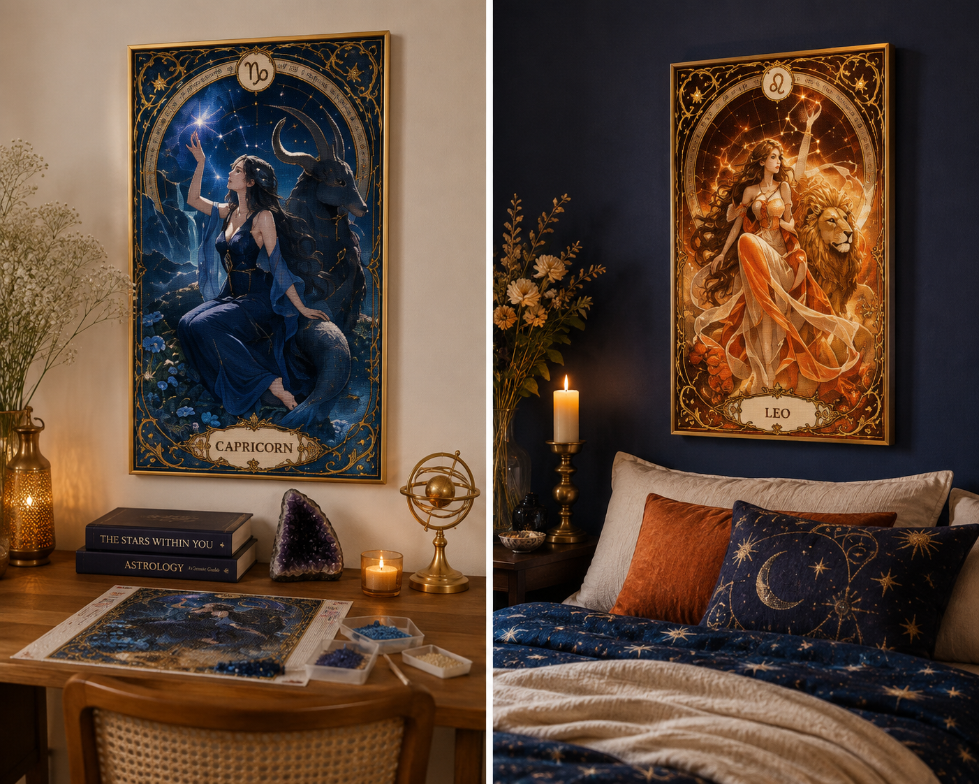 12 Zodiac Art Nouveau Diamond Painting Kits – Celestial Goddess Astrology Wall Art