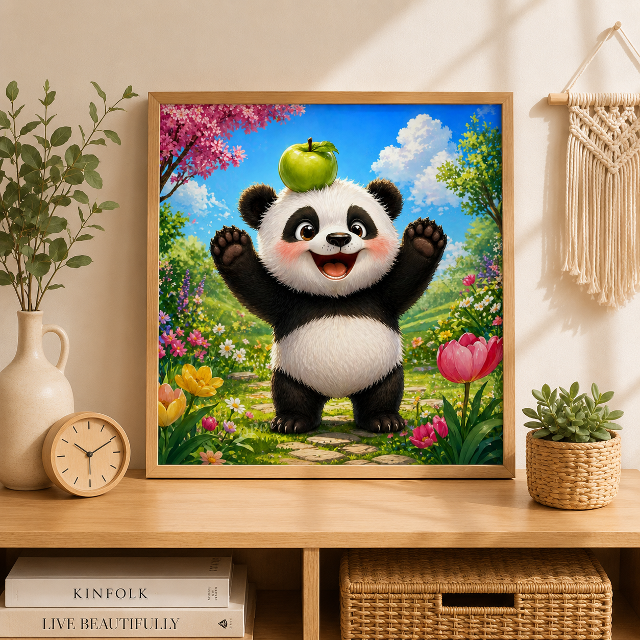🐼 Happy Panda with Apple Diamond Painting Kit