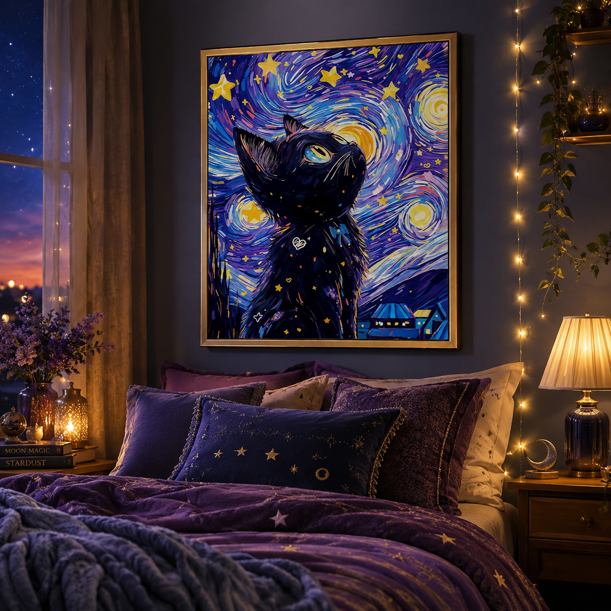 Starry Black Cat Wall Art DW7-11.8"x 15.7&