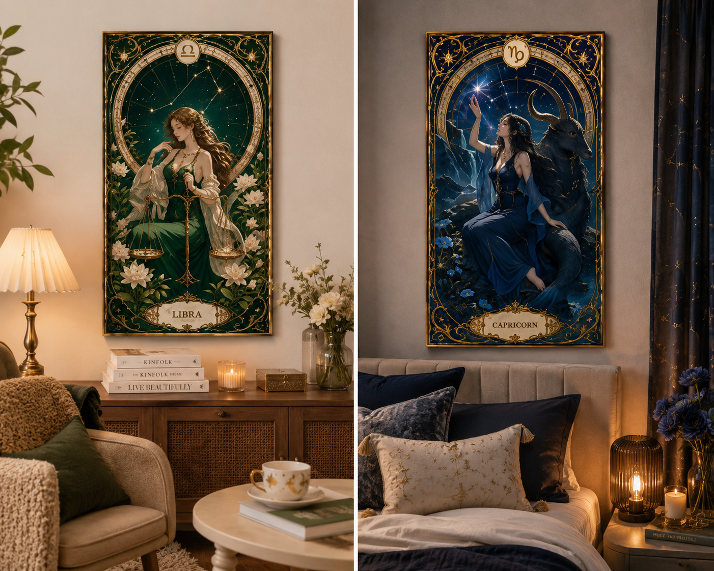 12 Zodiac Art Nouveau Diamond Painting Kits – Celestial Goddess Astrology Wall Art