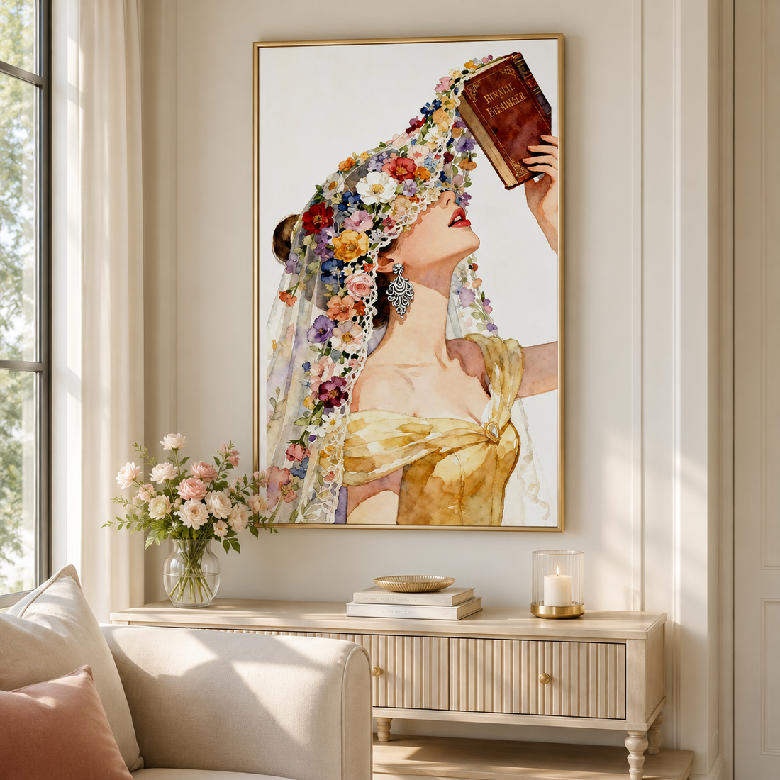 Floral Veil Woman Watercolor Wall Art RW13-11.8"x 15.7&