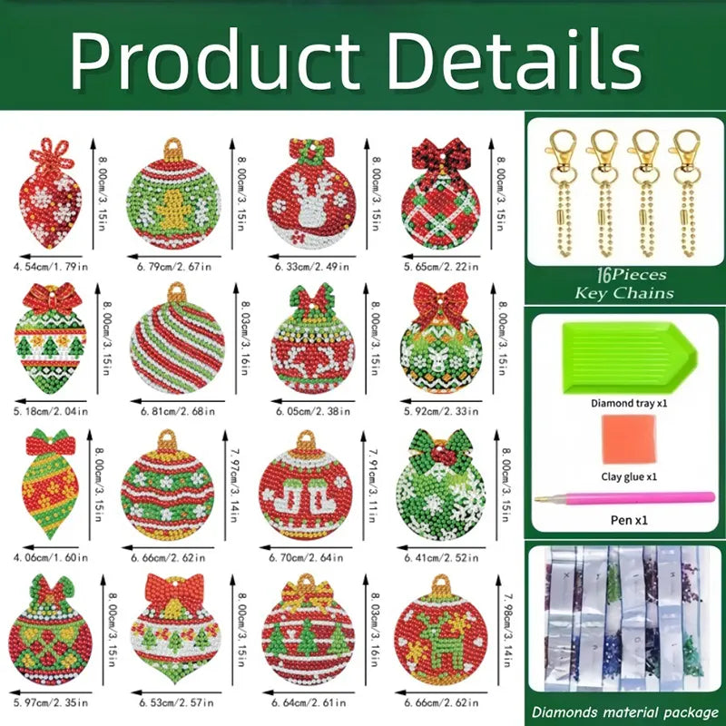 🎄 Christmas Diamond Painting Keychain Set