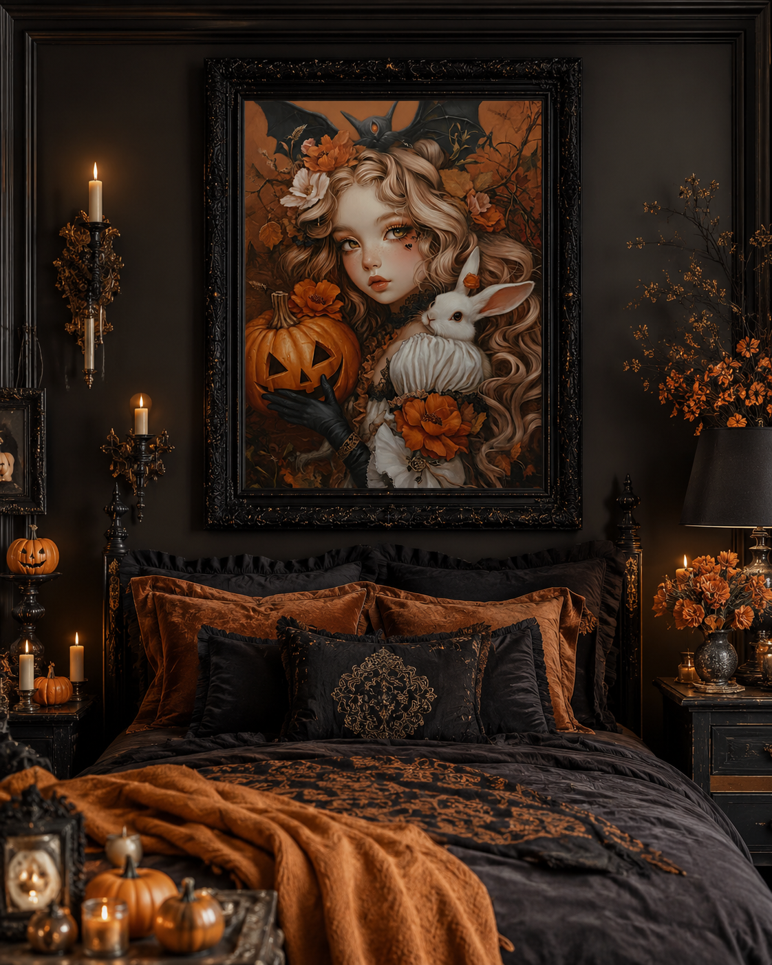 Gothic Pumpkin Bunny Halloween Wall Art 🎃