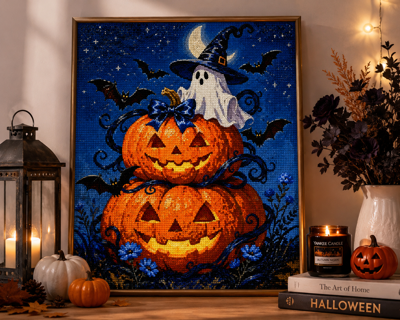 Ghost Witch &amp; Jack-O’-Lantern Halloween Diamond Painting Kit 👻-11.8" x 11.8"