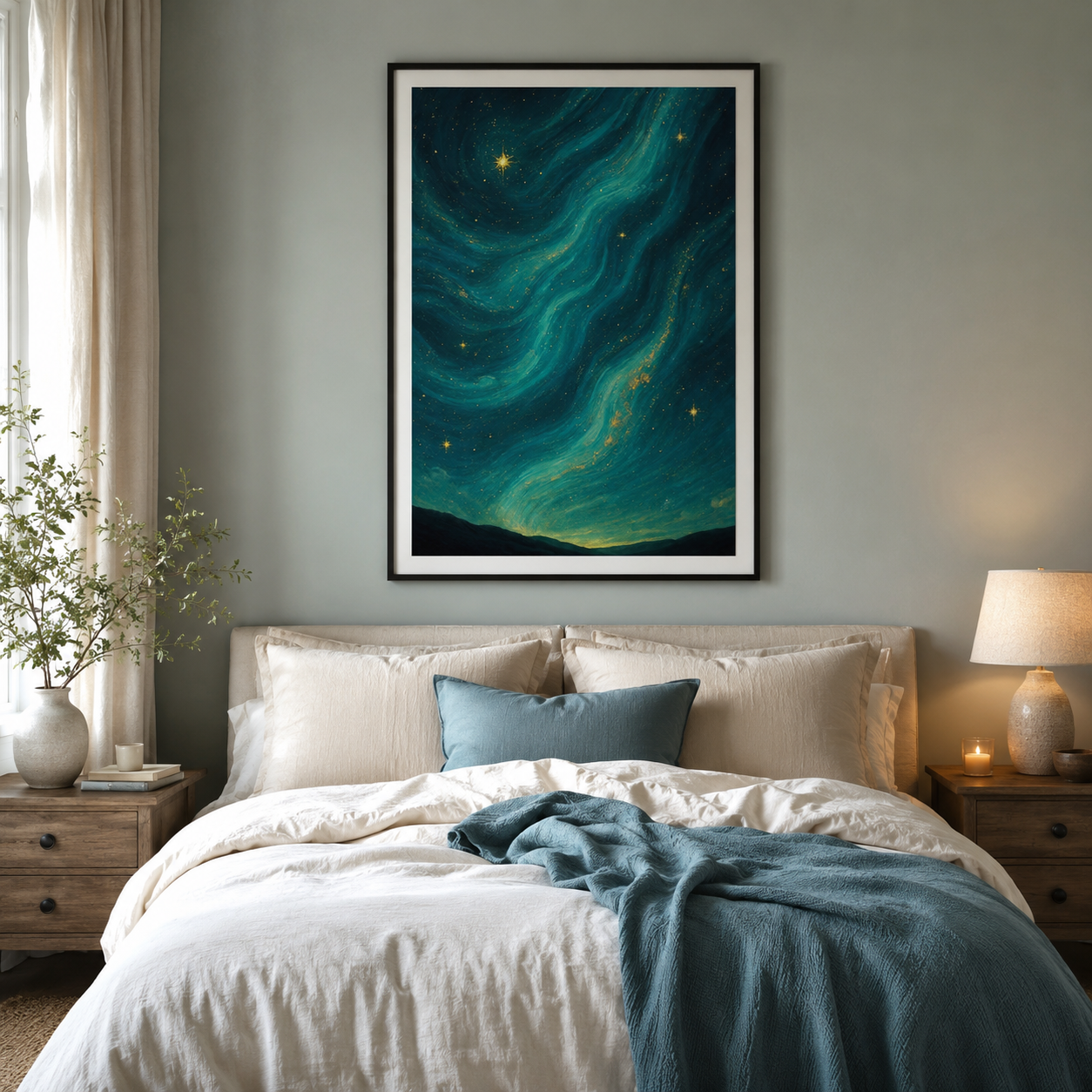 Celestial Teal Night Sky Wall Art 🌌FJ24-11.8"x 15.7&