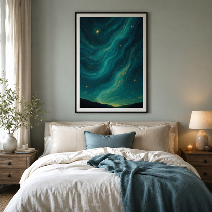 Celestial Teal Night Sky Wall Art 🌌FJ24-11.8"x 15.7&