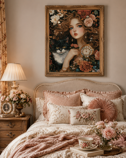 Vintage Black Cat &amp; Floral Maiden Wall Art 🐈‍⬛