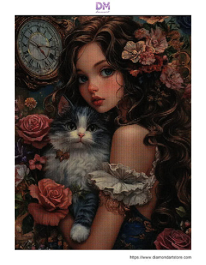 Vintage Clockwork Cat Lady Floral Wall Art 🐱