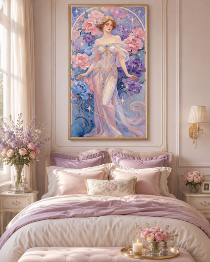 Celestial Peony Goddess Art Nouveau Wall Art 🌸