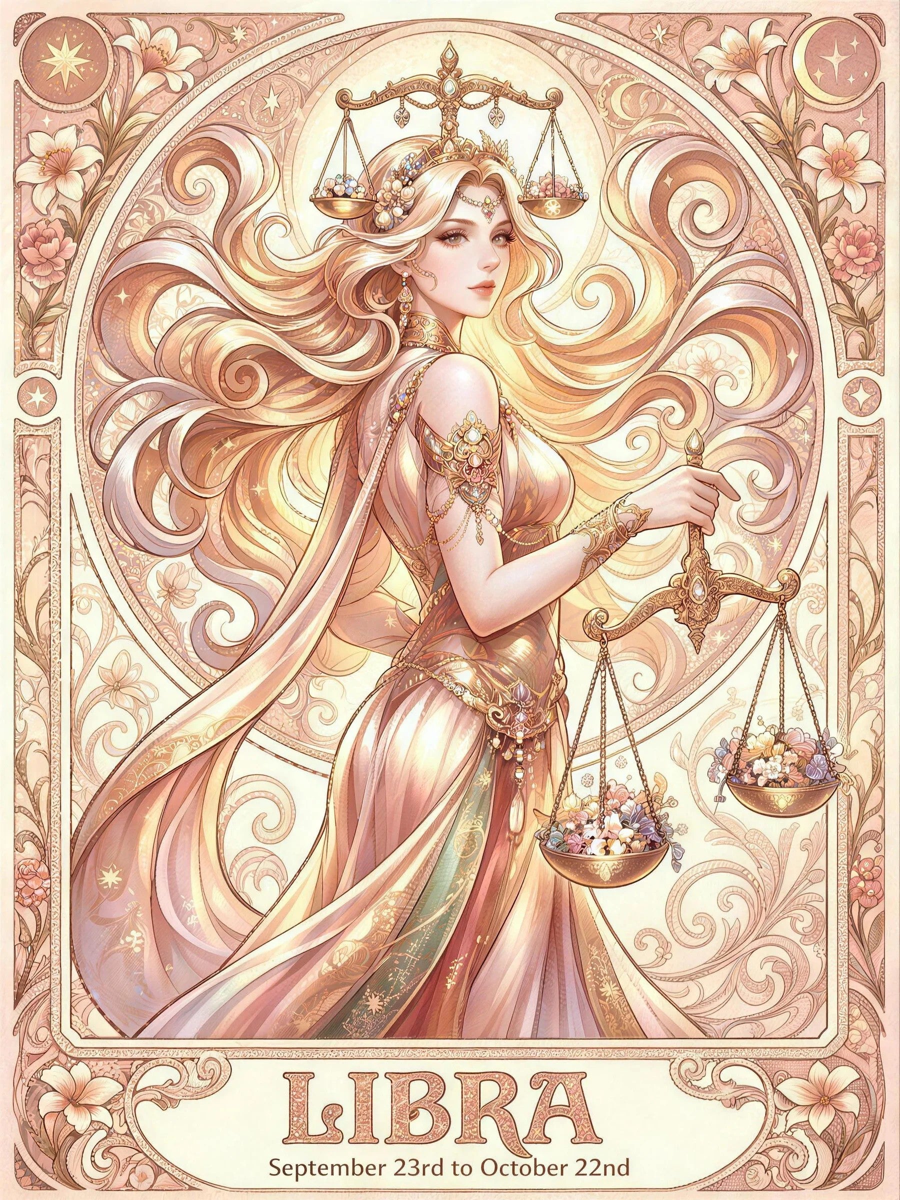 12 Zodiac Art Nouveau Diamond Painting Kits – Vintage Celestial Goddess DIY Wall Art