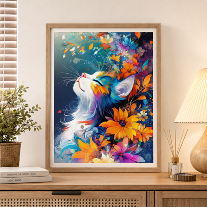 🐱 Colorful Floral Cat Diamond Painting Kit