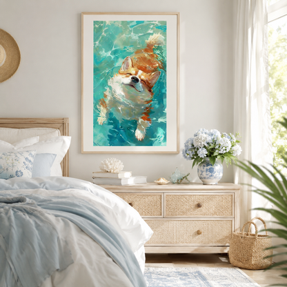 Cute Swimming Corgi Wall Art DW33-11.8"x 15.7&