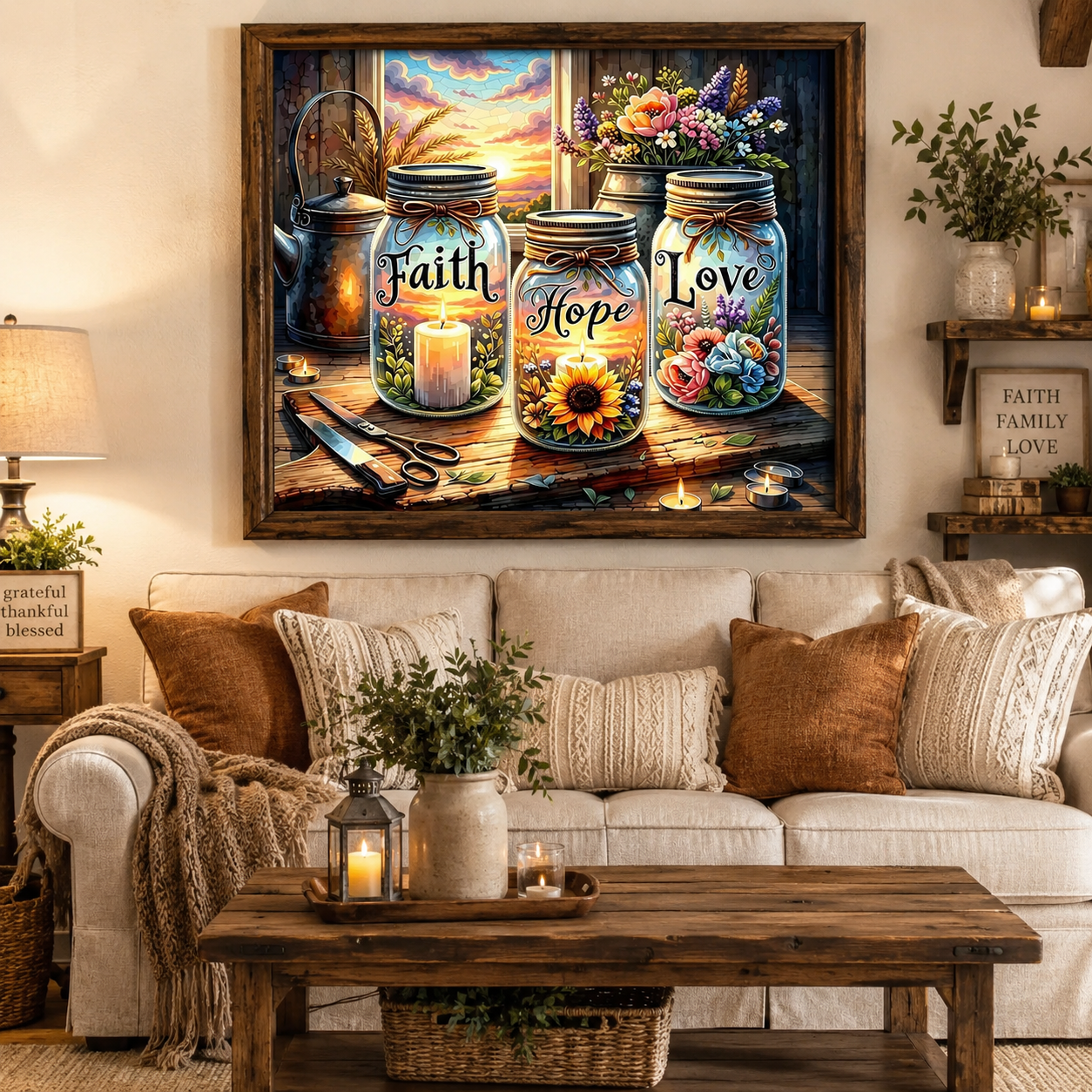 Faith Hope Love Mason Jar Wall Art HX07—11.8&