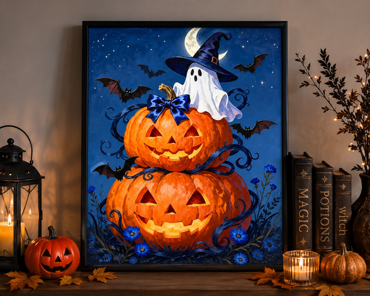 Ghost Witch &amp; Jack-O’-Lantern Halloween Diamond Painting Kit 👻-11.8" x 11.8"