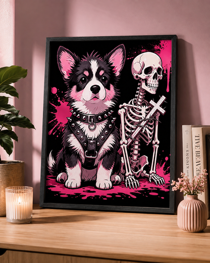 Punk Puppy &amp; Skeleton Gothic Diamond Painting Kit 🐶-11.8" x 11.8"