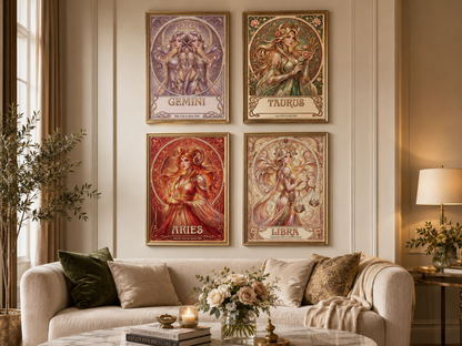 12 Zodiac Art Nouveau Diamond Painting Kits – Vintage Celestial Goddess DIY Wall Art