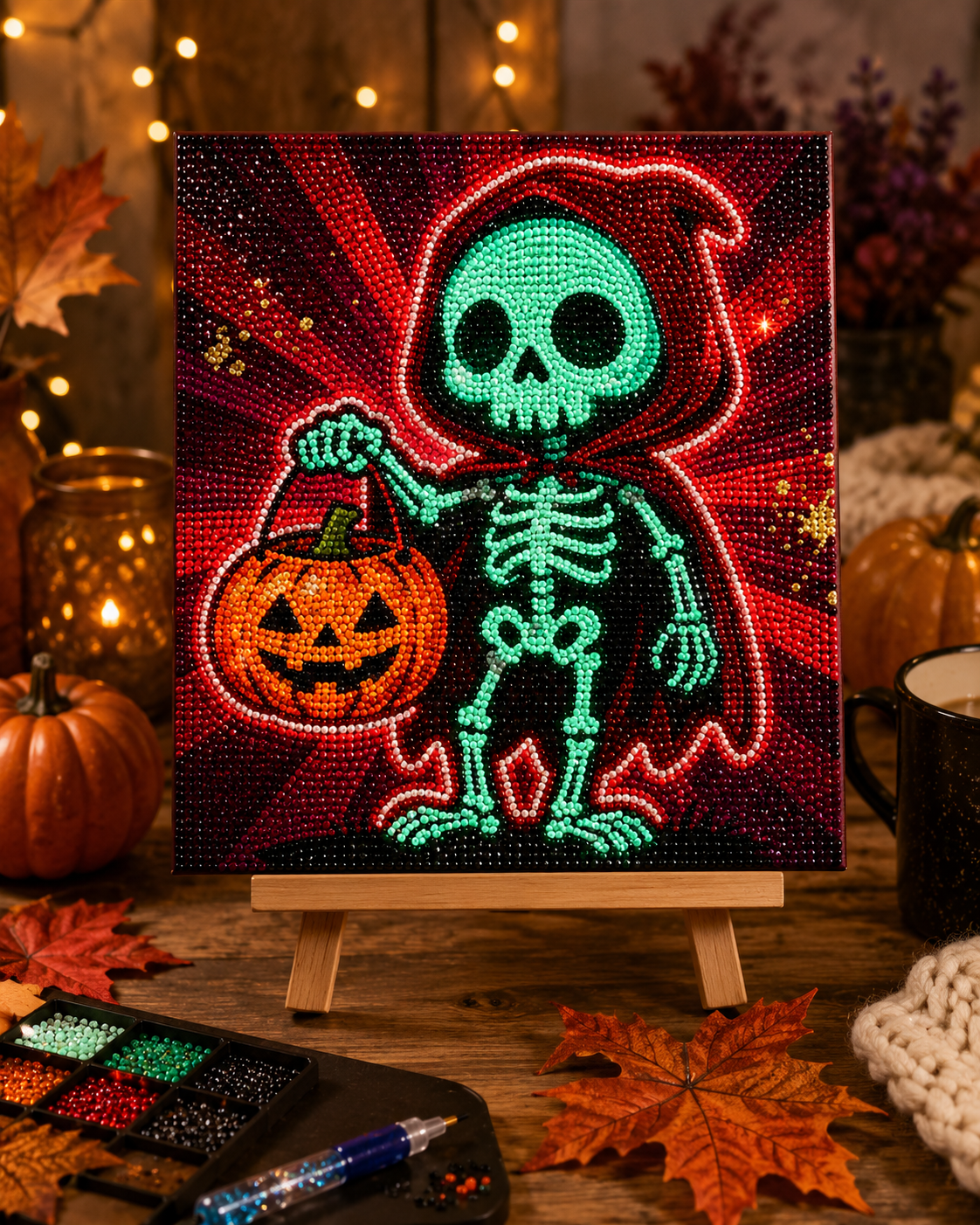 Cute Skeleton Pumpkin Halloween Diamond Painting Kit 💀-11.8" x 11.8"