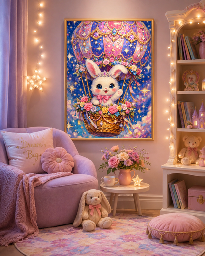 Fantasy Bunny Hot Air Balloon Diamond Painting Kit