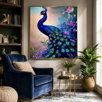 Blue Peacock Floral Wall Art DW37-11.8"x 15.7&