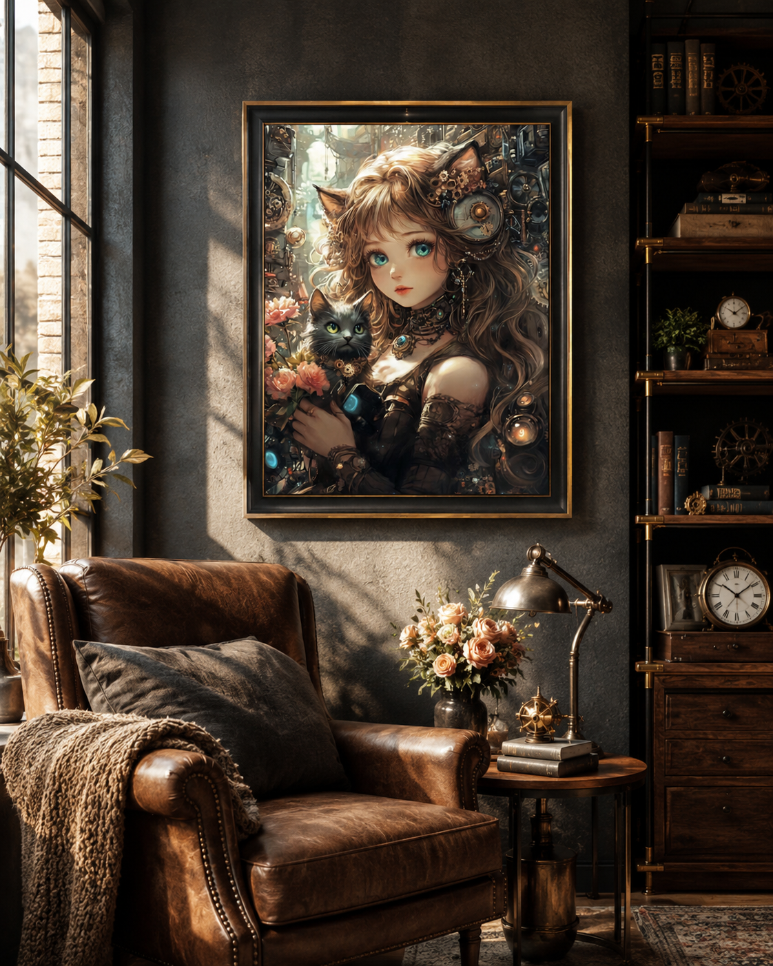 Steampunk Cat Girl Fantasy Wall Art 🐈‍⬛
