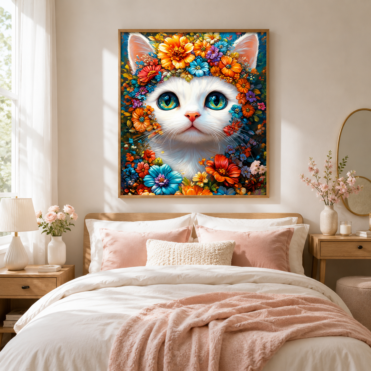 Floral White Cat Wall Art DW29-11.8"x 15.7&