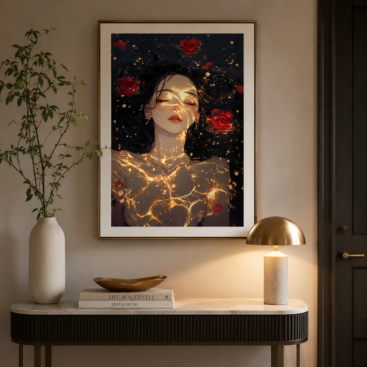 Golden Rose Water Portrait Wall Art RW12-11.8"x 15.7&