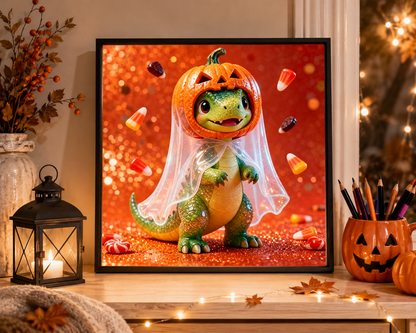 Cute Dinosaur Pumpkin Ghost Halloween Diamond Painting Kit 🎃-11.8" x 11.8"