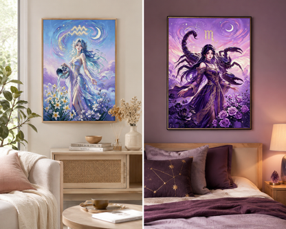 12 Zodiac Goddess Diamond Painting Kits – Fantasy Constellation DIY Crystal Wall Art